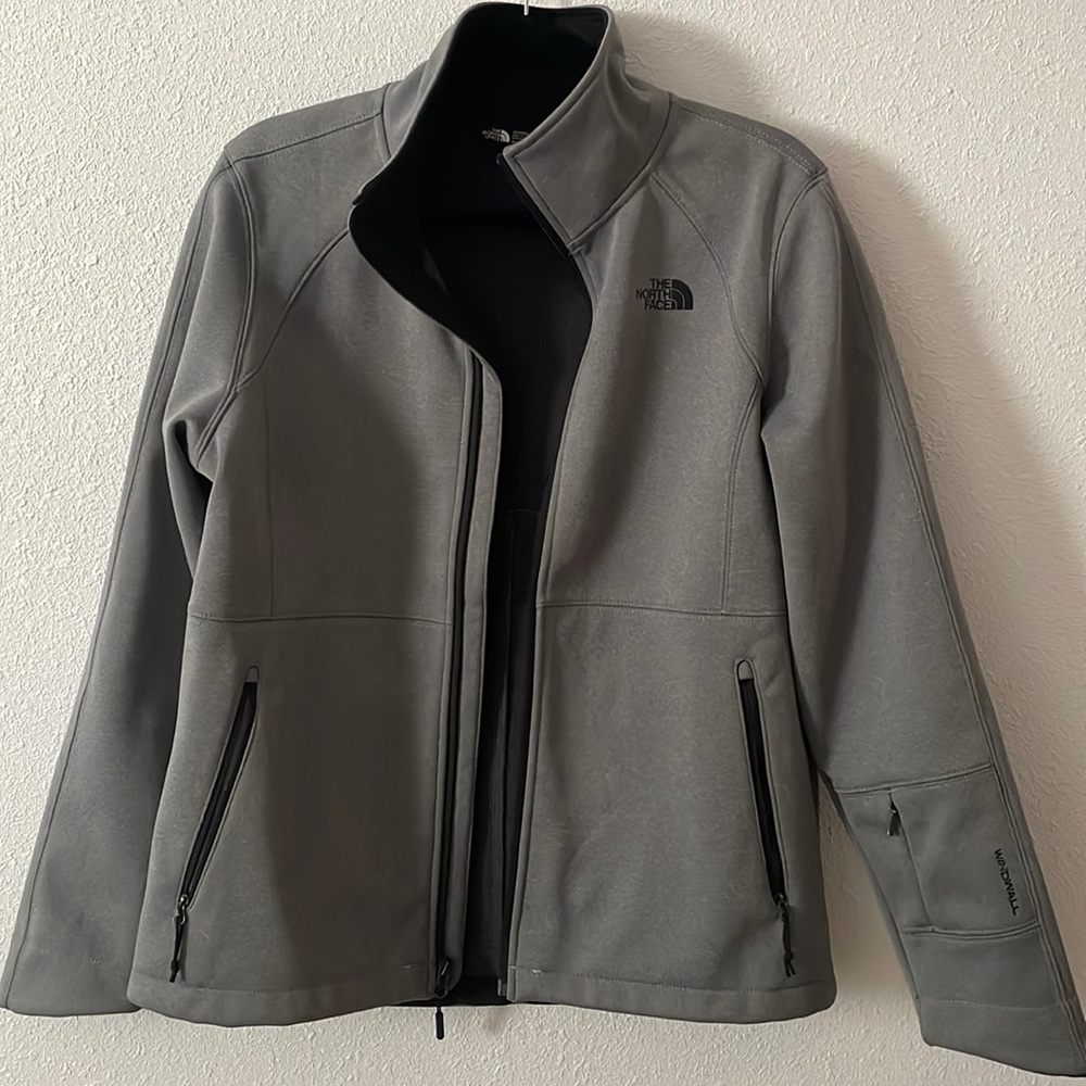 NORTH FACE dark heather gray jacket with NF windwall, size medium.